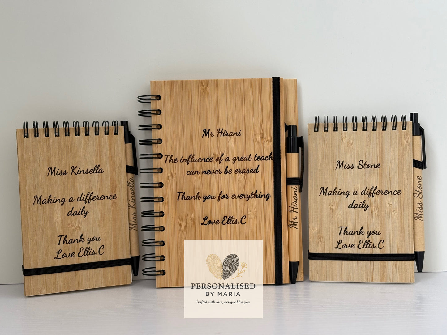 Personalised engraved bamboo notebooks