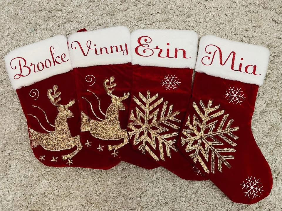 Gold Sparkle snowflake Christmas Stockings